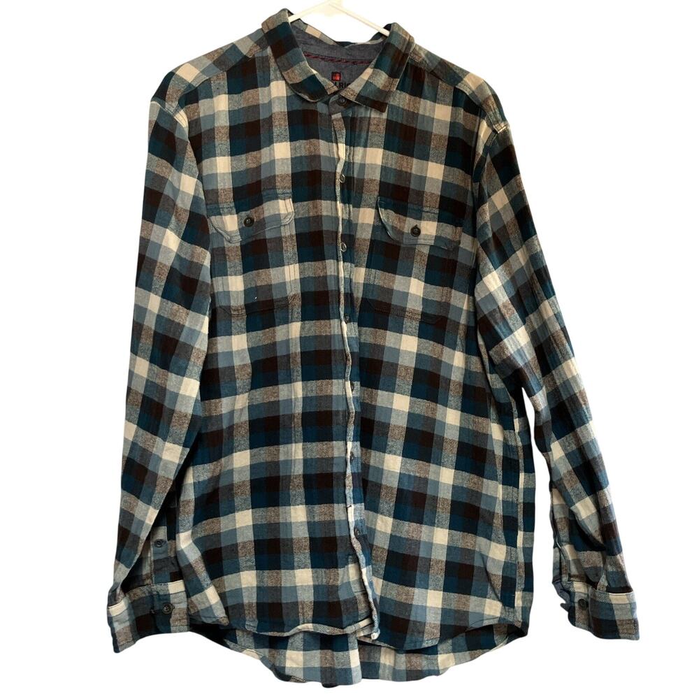Woolrich Mens XXL‎ Plaid Flannel Shirt Long Sleeve Button Cotton Blue